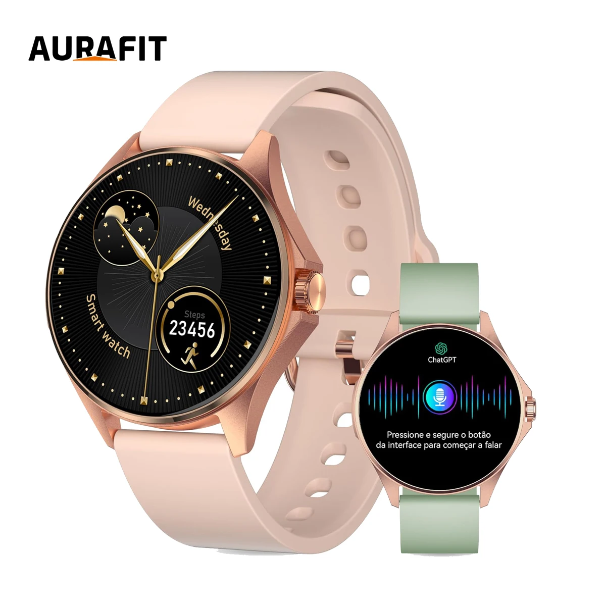 Relógio Feminino AURAFIT ELLA 1, AMOLED 1,32″, 150+ Modos Esportivos, Monitor Ciclo Menstrual , Saúde, Android/iOS