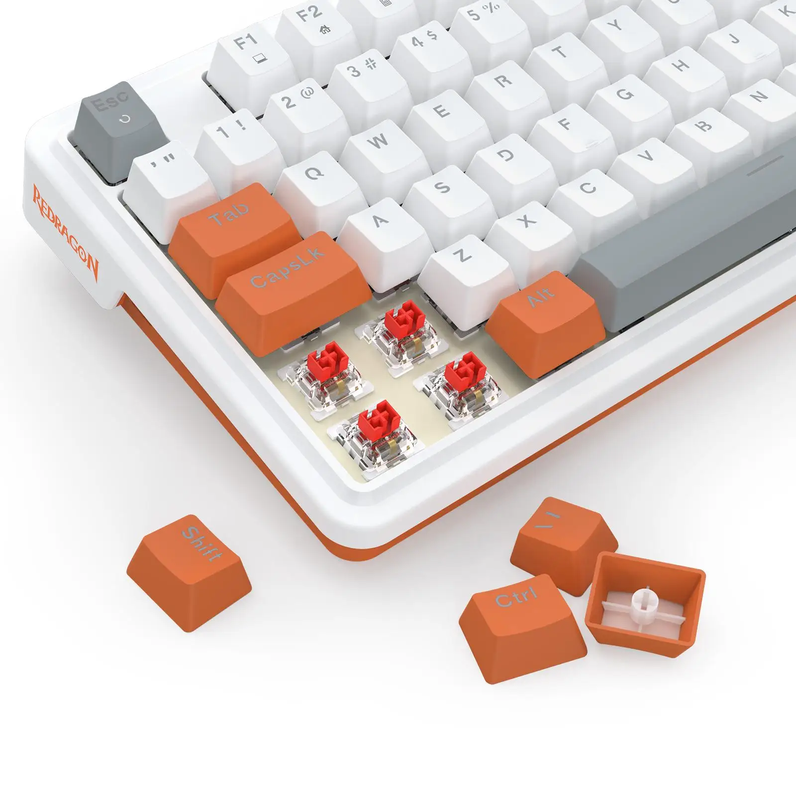 Teclado Redragon Gloria Branco Laranja RGB ABNT2 Switch Red