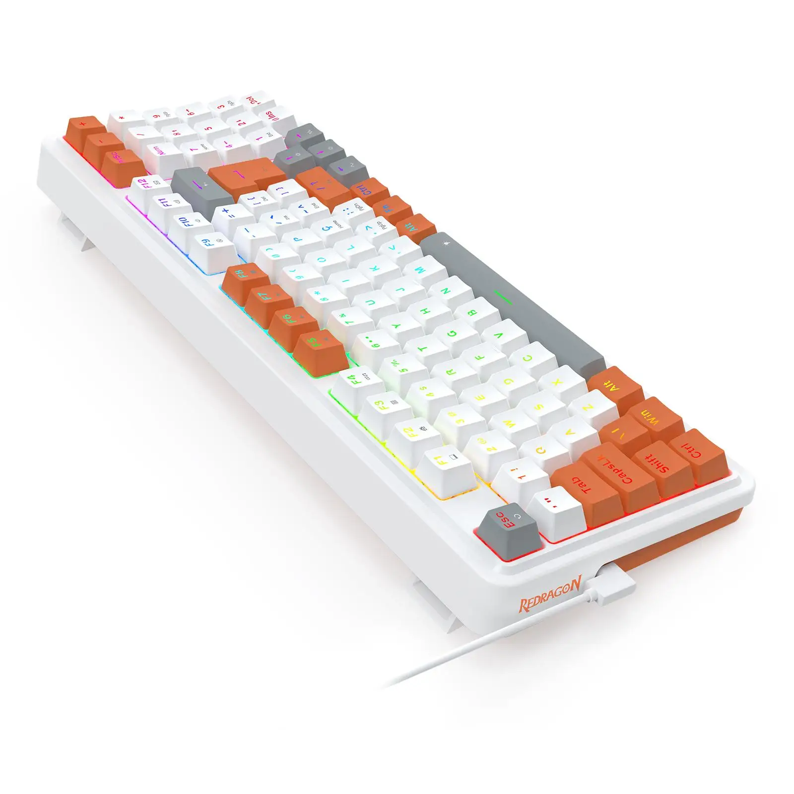 Teclado Redragon Gloria Branco Laranja RGB ABNT2 Switch Red