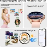Relógio Feminino AURAFIT ELLA 1, AMOLED 1,32″, 150+ Modos Esportivos, ​ ​ Monitor Ciclo Menstrual ​ ​ , Saúde, Android/iOS