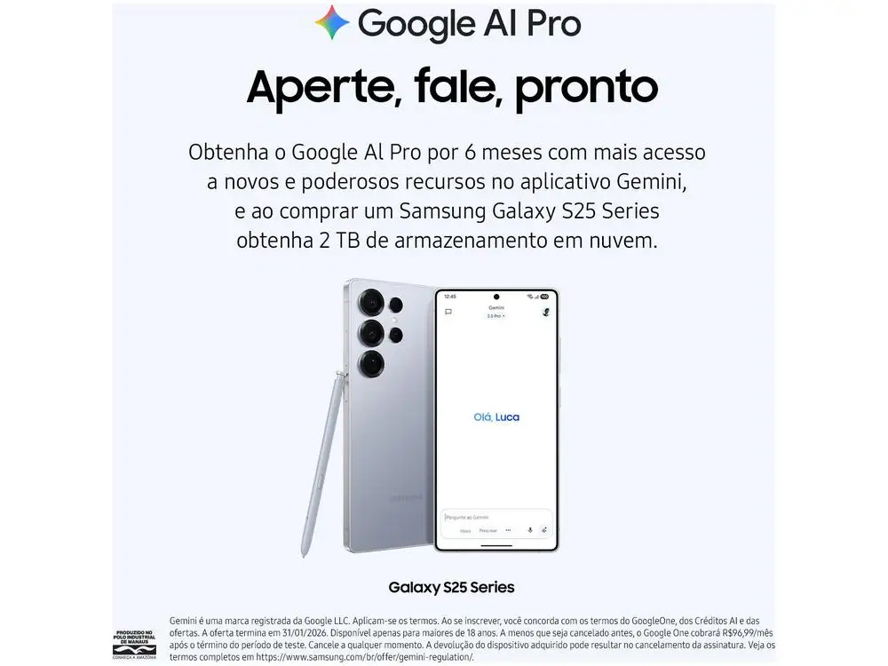 Samsung Galaxy S25 5G 256GB Galaxy AI Prata 6,2″ 12GB RAM Câm. Tripla 50+12+10MP Bateria 4000mAh Dual Chip