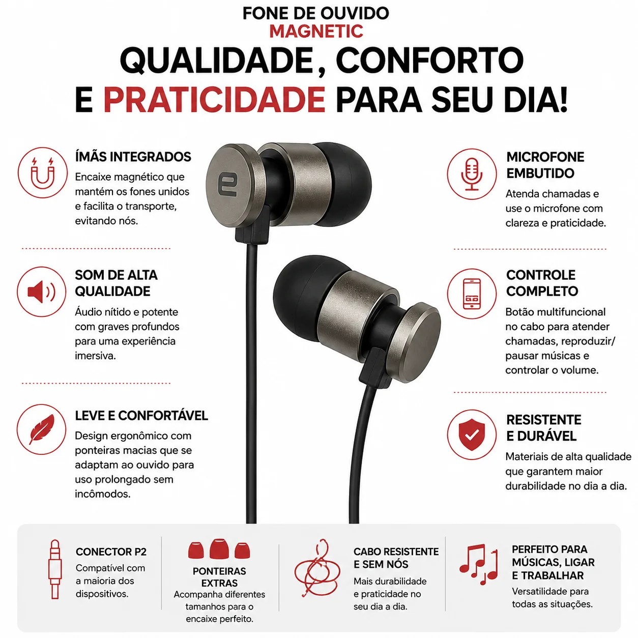 Fone de Ouvido Magnetic P2 3.5mm
