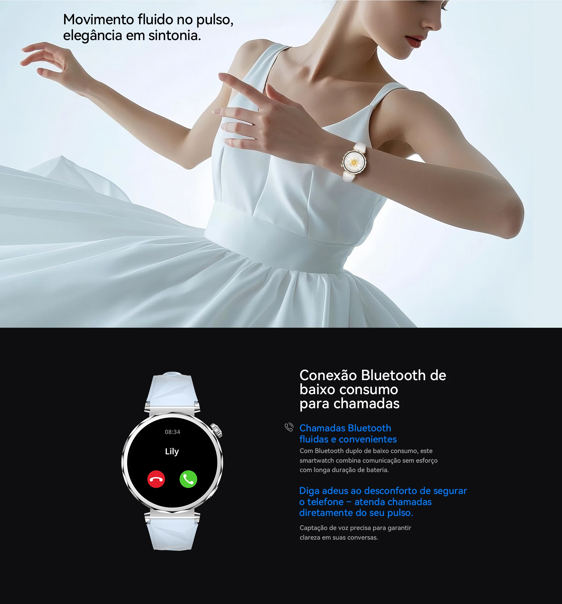 Smartwatch feminino AURAFIT Ella 4, 1,32 Amoled, à prova d’água 1ATM, mais de 150 modos esportivos, monitoramento de saúde, Android e iOS