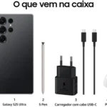 Samsung Galaxy S25 Ultra 5G 256GB Galaxy AI Titânio Preto 6,9″ 12GB RAM Câm. Quádrupla 200+50+10+50MP Bateria 5000mAh Dual Chip