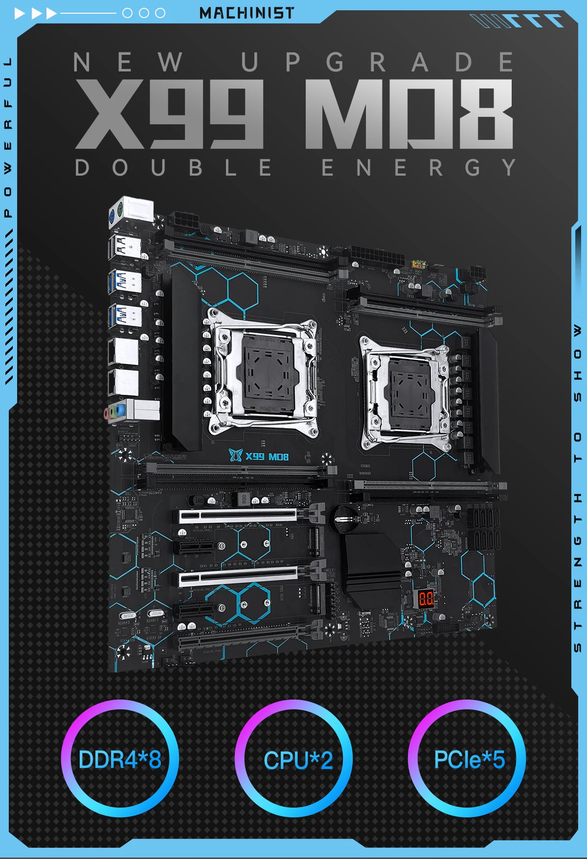 MACHINIST X99 MD8 Dual CPU Placa-mãe LGA 2011-3 Suporte Processador Dual Xeon NVME SATA M.2 8 DDR4 RAM MAX 256G USB3.0 E-ATX