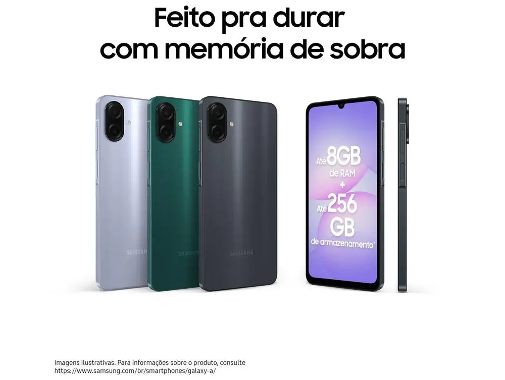 Smartphone Samsung A07 256GB Preto 8GB RAM Tela 6,7″ Câm. Dupla + Selfie 8MP