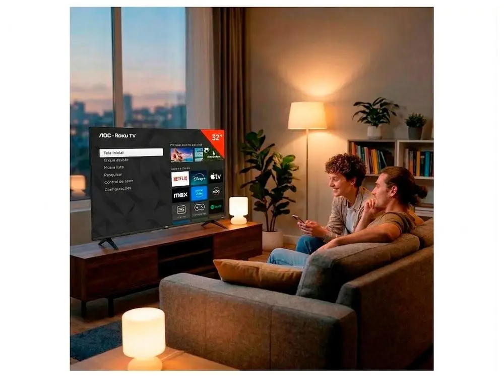 Smart TV 32″ AOC HD DLED Série 5155 32S5155/78G Roku TV 2025