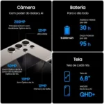 Smartphone Samsung Galaxy S24 Ultra 6,8″ Galaxy AI 256GB Titânio Preto 5G 12GB RAM Câm. Quádrupla 200MP + Selfie 12MP 5000mAh