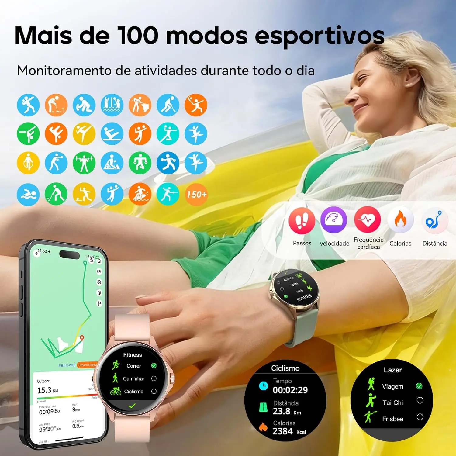Relógio Feminino AURAFIT ELLA 1, AMOLED 1,32″, 150+ Modos Esportivos, ​ ​ Monitor Ciclo Menstrual ​ ​ , Saúde, Android/iOS