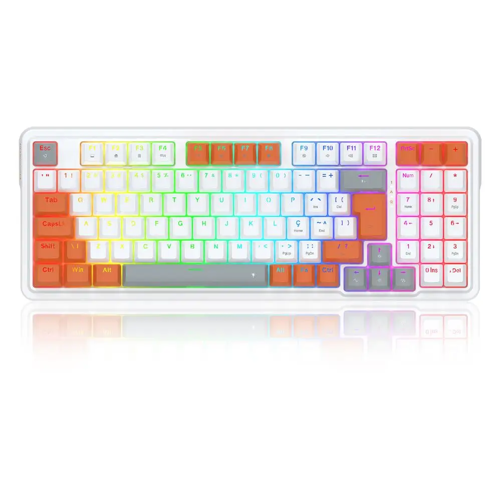 Teclado Redragon Gloria Branco Laranja RGB ABNT2 Switch Red