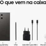 Smartphone Samsung Galaxy S24 Ultra 6,8″ Galaxy AI 256GB Titânio Preto 5G 12GB RAM Câm. Quádrupla 200MP + Selfie 12MP 5000mAh
