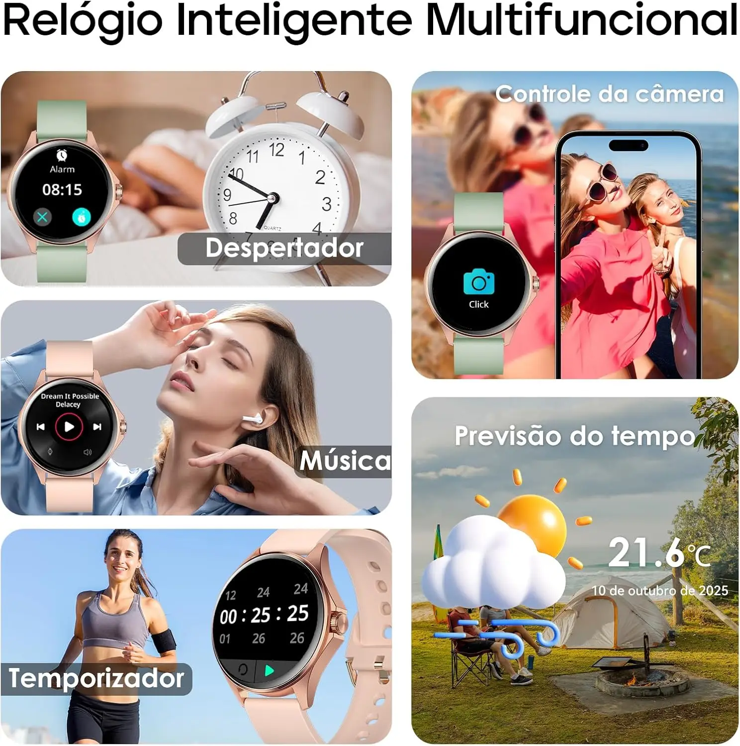 Relógio Feminino AURAFIT ELLA 1, AMOLED 1,32″, 150+ Modos Esportivos, ​ ​ Monitor Ciclo Menstrual ​ ​ , Saúde, Android/iOS