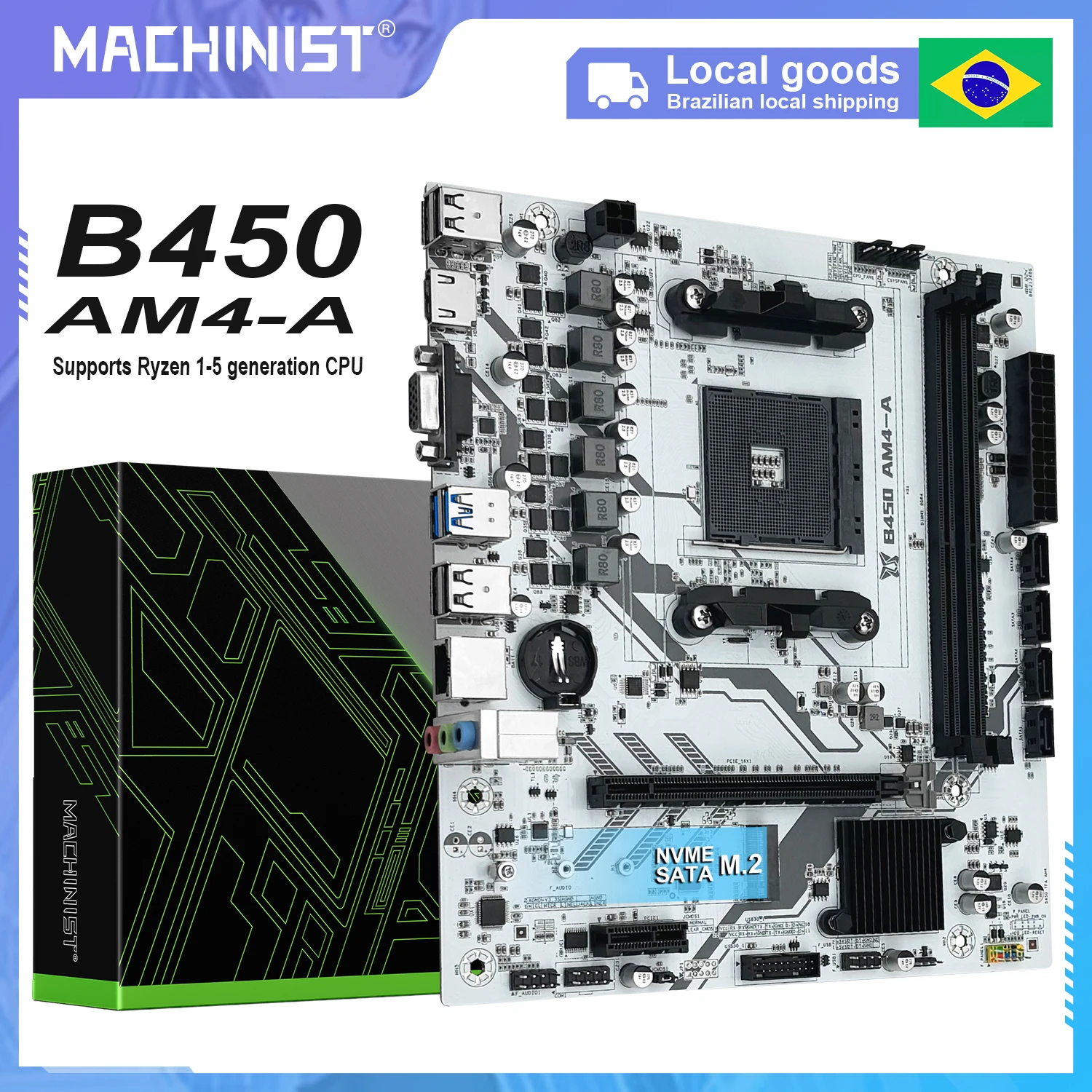 Placa-mãe MACHINIST B450 AM4 AMD suporta CPU Ryzen 5500 5600 5600G, memória DDR4, PC desktop, dual-channel, M-ATX, M.2 NVME.
