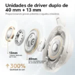 Fone de Ouvido Over-Ear QCY BH25H3SA com Som Espacial Hi-Res LDAC
