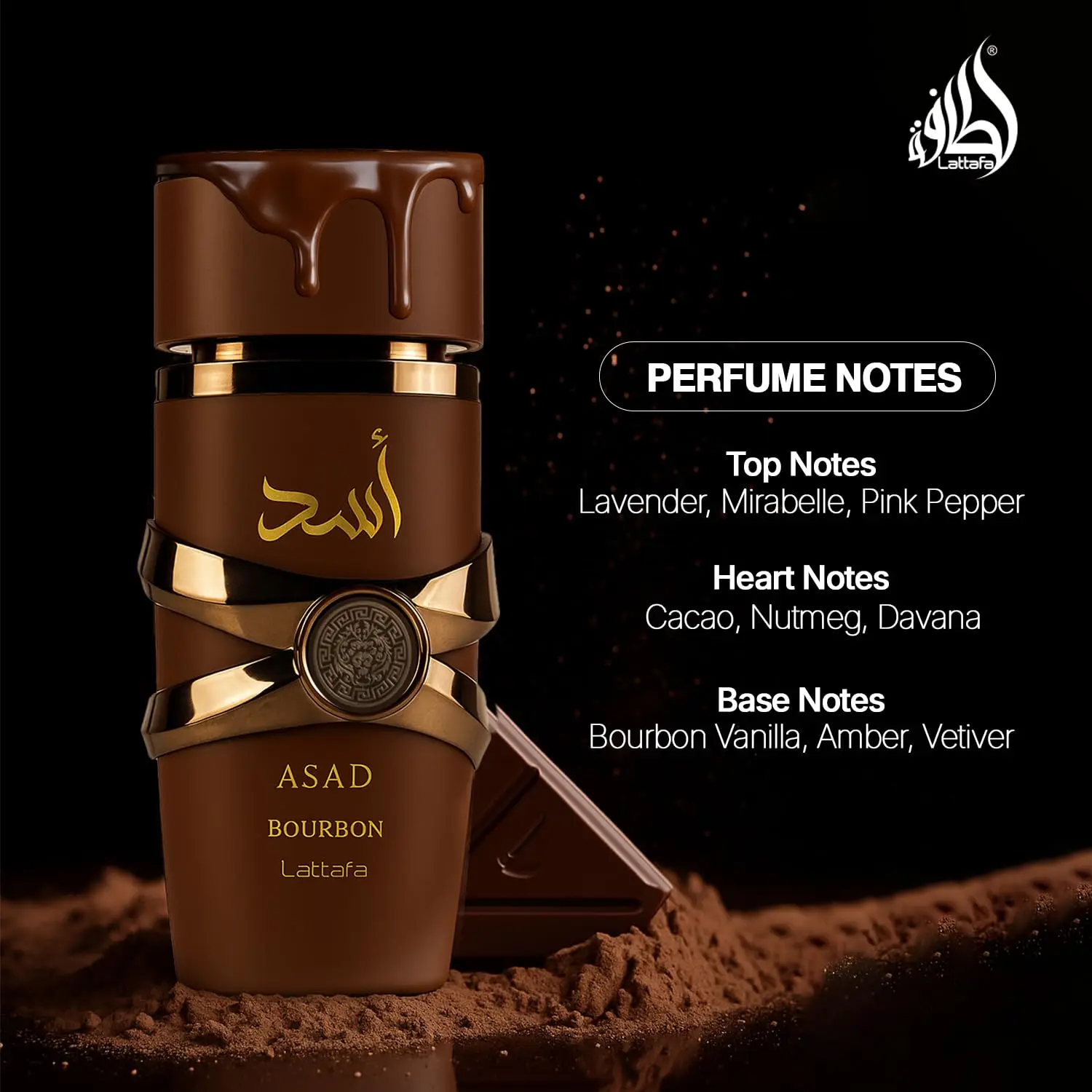 Perfume Original Lattafa Asad Bourbon para Unissex Eau De Parfum Spray 100ml, Perfume de Marca Luxuosa, Perfume de Alta Qualidade, Chocolate de Dubai