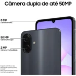 Smartphone Samsung A07 256GB Preto 8GB RAM Tela 6,7″ Câm. Dupla + Selfie 8MP