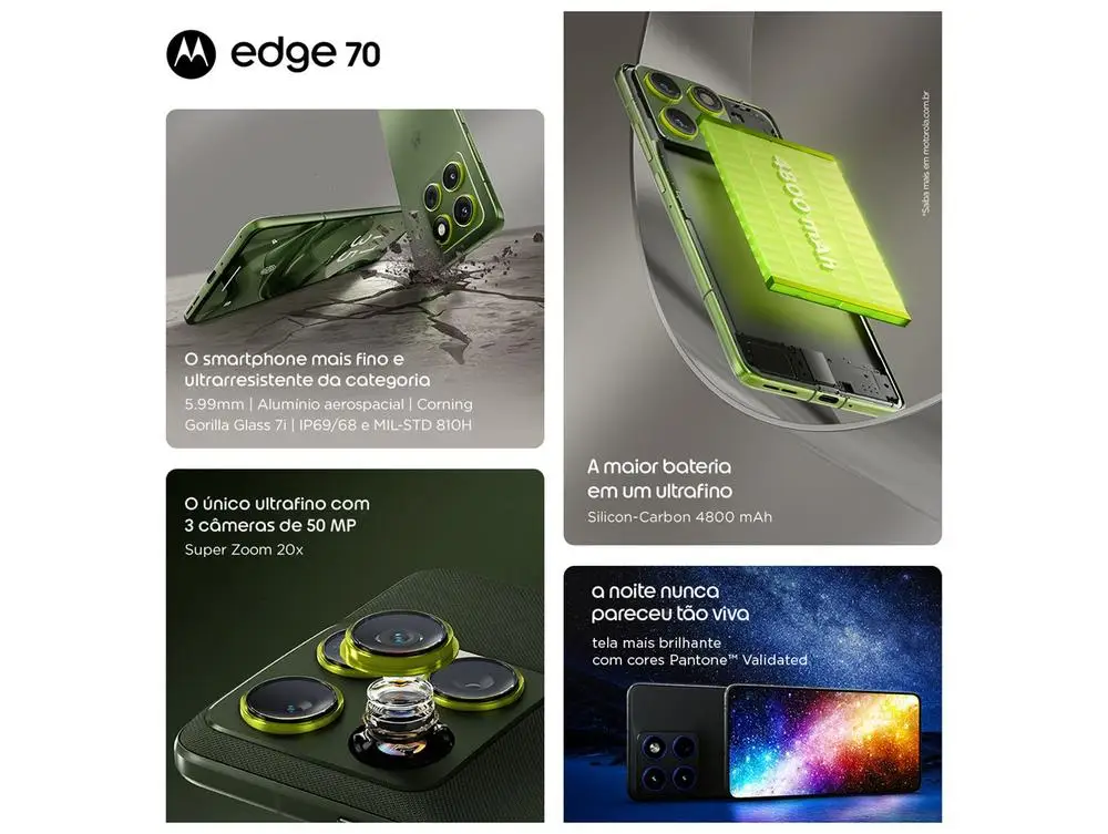Smartphone Motorola Edge 70 256GB 5G 16GB RAM Cinza 6,7″ Câm. Tripla + Selfie 50MP