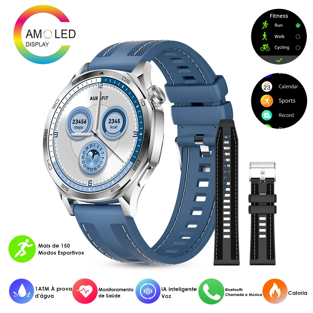 AURAFIT AM29: 1.43″ AMOLED Smartwatch with Wireless Charging, 100+ Modes, Health Monitor (HR/SpO2/Sleep), IP68 ,Support Strava