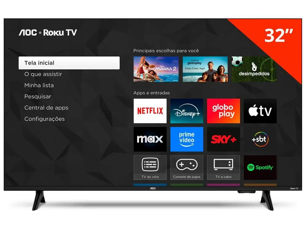 Smart TV 32″ AOC HD DLED Série 5155 32S5155/78G Roku TV 2025