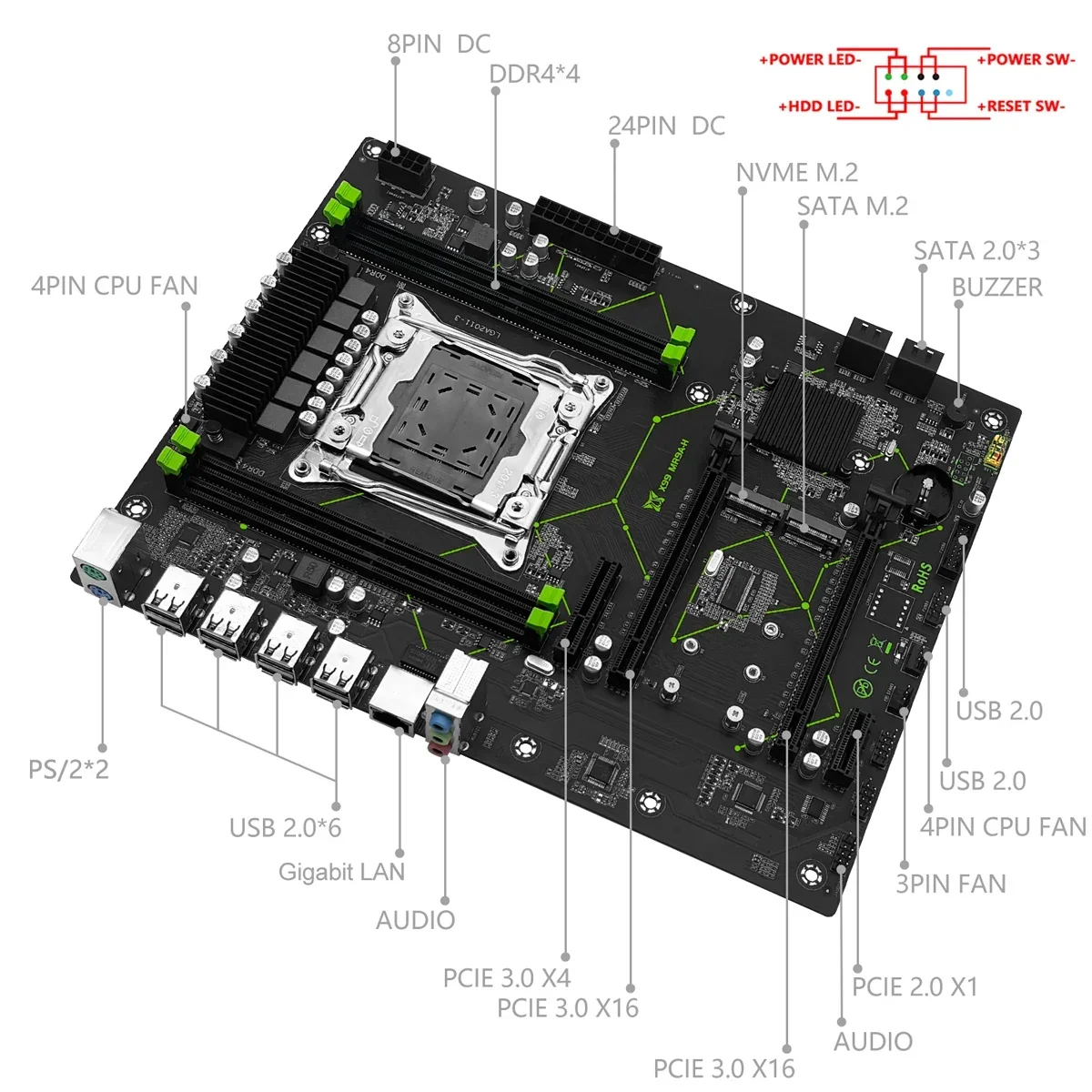 Placa-mãe MACHINIST MR9A-H X99 Suporte para Intel Xeon E5 V3 V4 LGA 2011-3 CPU e DDR4 RAM NVME M.2 USB3.0 de canal duplo