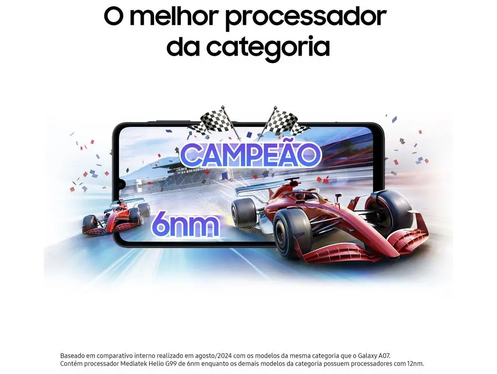 Smartphone Samsung A07 256GB Preto 8GB RAM Tela 6,7″ Câm. Dupla + Selfie 8MP