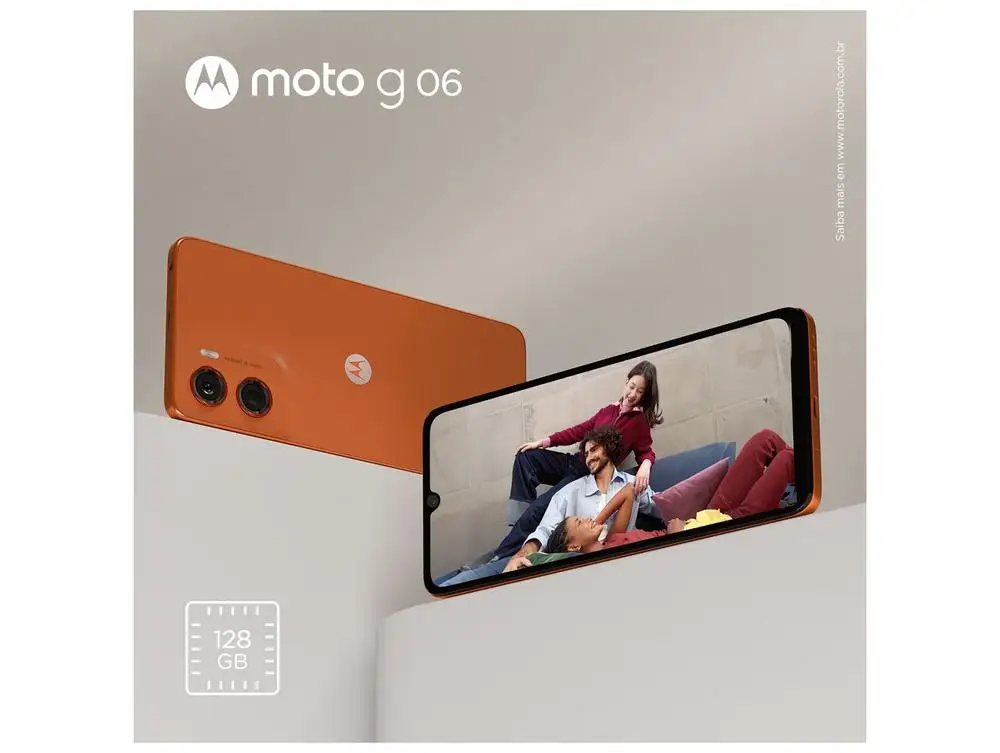 Smartphone Motorola Moto g06 128GB 4GB Ram Laranja Câm. 50MP + Selfie 8MP