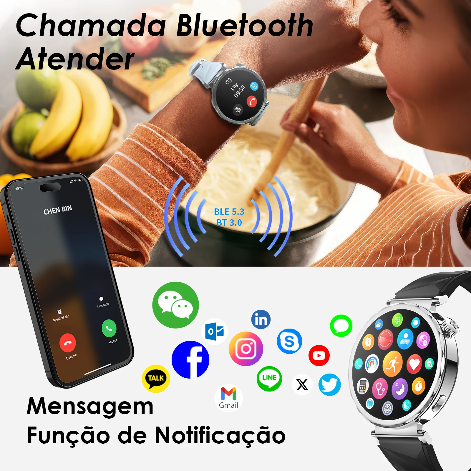 ​​AURAIF ELLA 4: Relógio Inteligente Feminino com Múltiplos Modos Esportivos, Chamadas Bluetooth e Mostradores Personalizáveis