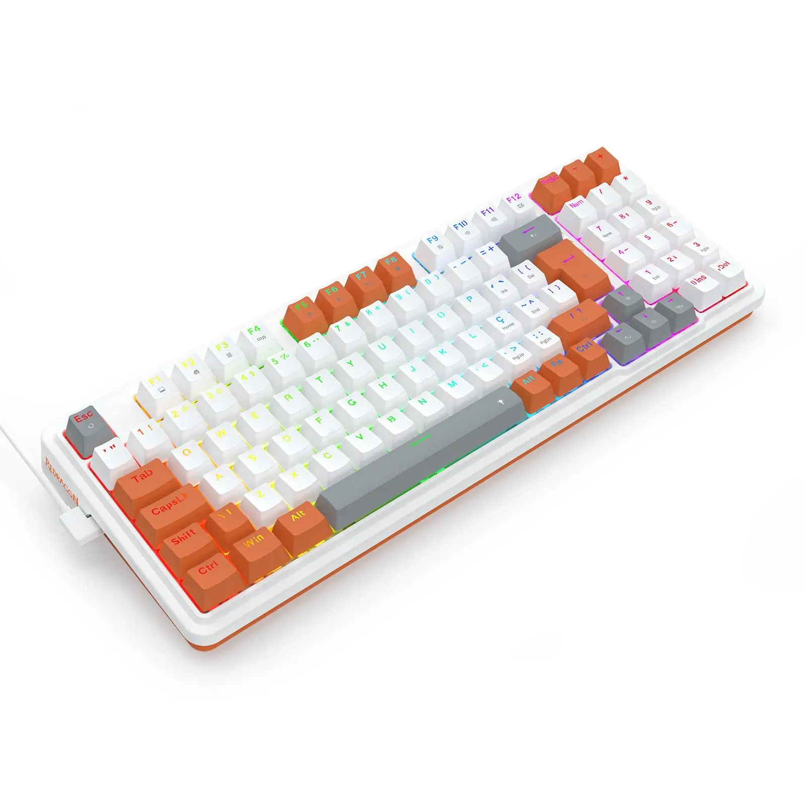 Teclado Redragon Gloria Branco Laranja RGB ABNT2 Switch Red