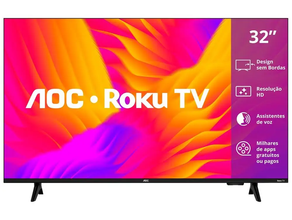 Smart TV 32″ AOC HD DLED Série 5155 32S5155/78G Roku TV 2025