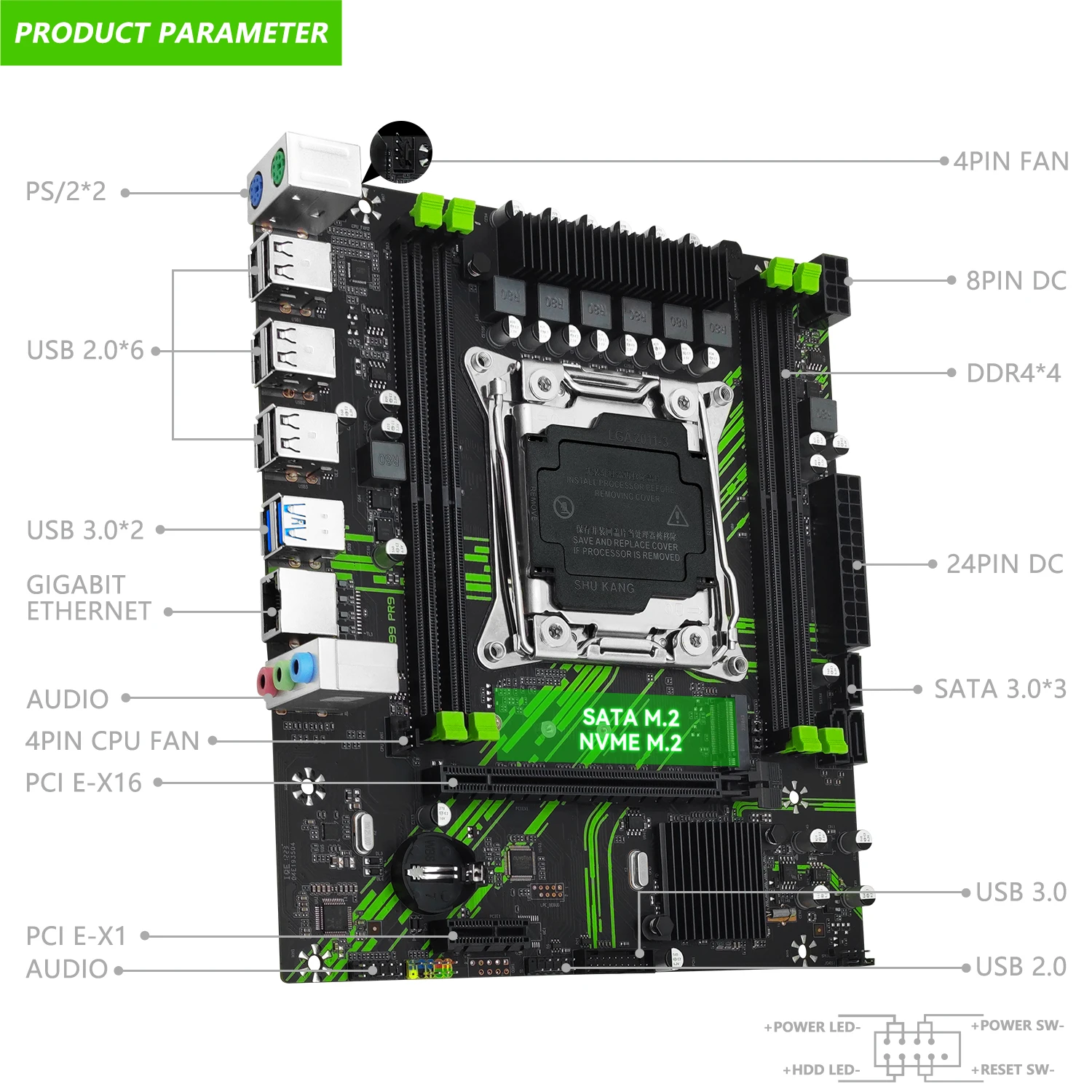 MACHINIST-X99 PR9 Motherboard Set, LGA 2011-3 Kit de Suporte, Xeon 2680, 2690, V3, Processador CPU V4, Memória Desktop, USB 3.0, NVME, SATA, M.2