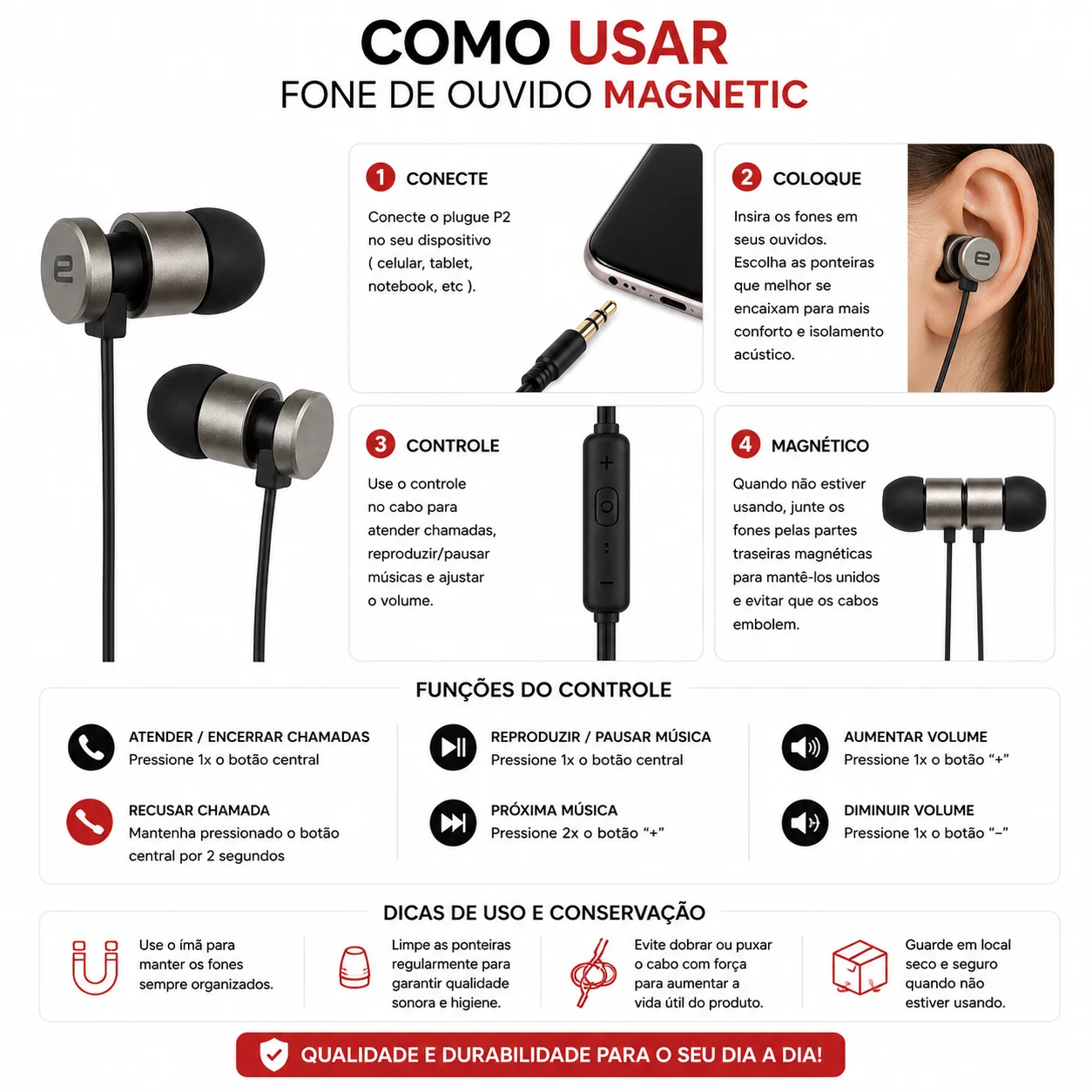 Fone de Ouvido Magnetic P2 3.5mm