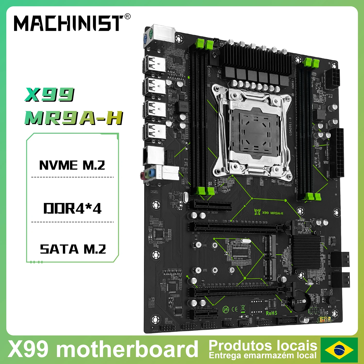 Placa-mãe MACHINIST MR9A-H X99 Suporte para Intel Xeon E5 V3 V4 LGA 2011-3 CPU e DDR4 RAM NVME M.2 USB3.0 de canal duplo