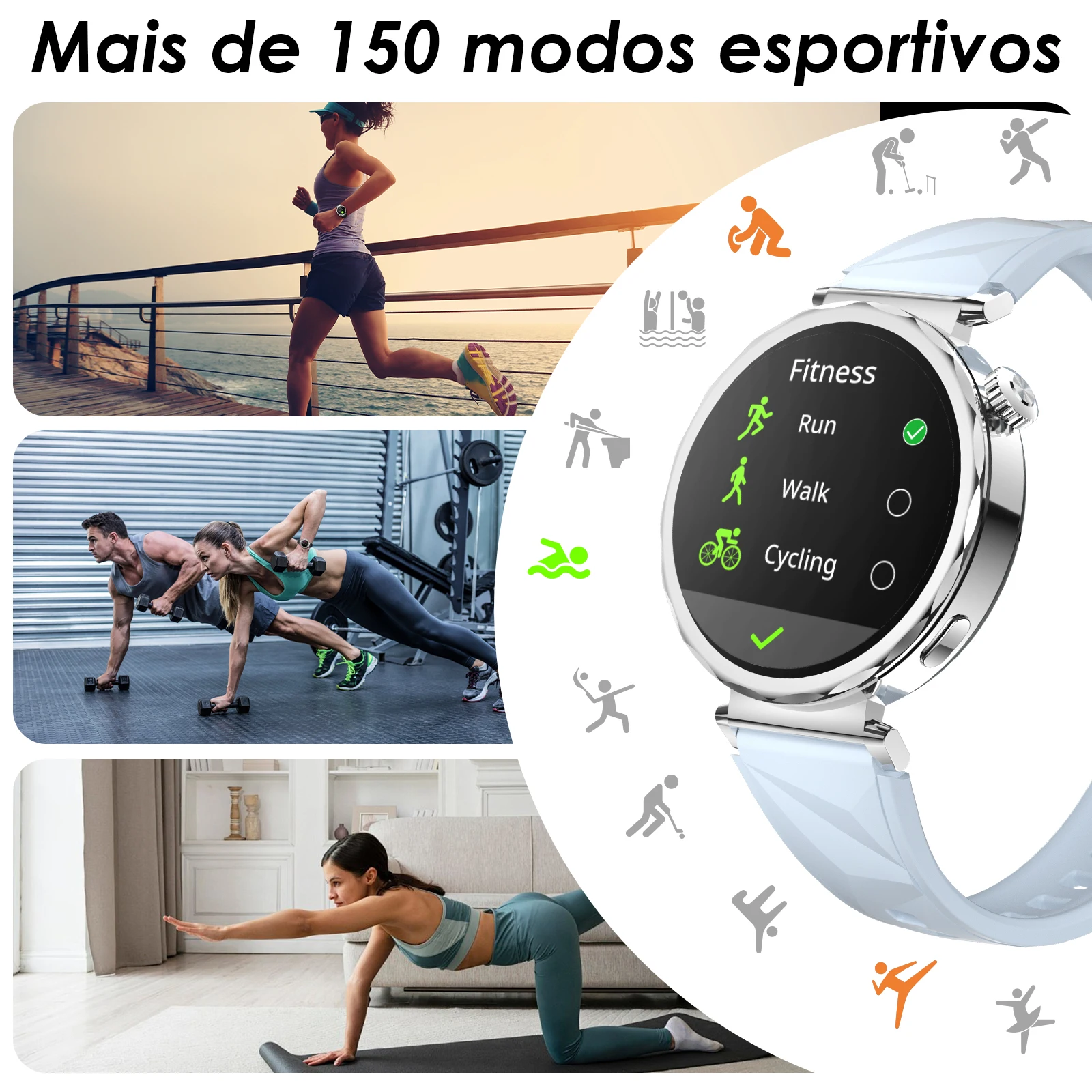 Smartwatch feminino AURAFIT Ella 4, 1,32 Amoled, à prova d’água 1ATM, mais de 150 modos esportivos, monitoramento de saúde, Android e iOS